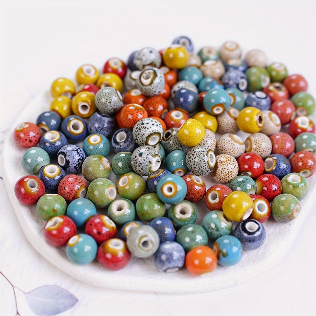 TEMU 100pcs Jingdezhen Flower Glaze Ceramic Beads 8mm Round Multicolor Assorted Patterns Making Supplies For Bracelets Necklaces Craft Accessories,