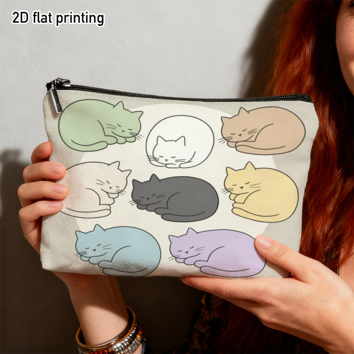 2d flat 1pc cartoon cute   makeup bag adorable colorful feline design ideal for storing daily cosmetics     for teen cat lovers