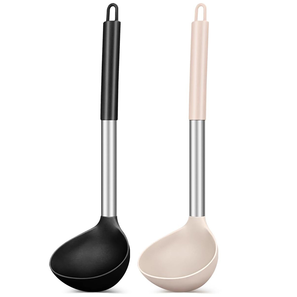 Image of Pack Of 2 Ladle Spoon, Silicone Large Spoon For Soup, Non Stick Kitchen Utensils With High Heat Resistant, Tools For Cooking, Stirring, Serving Soups