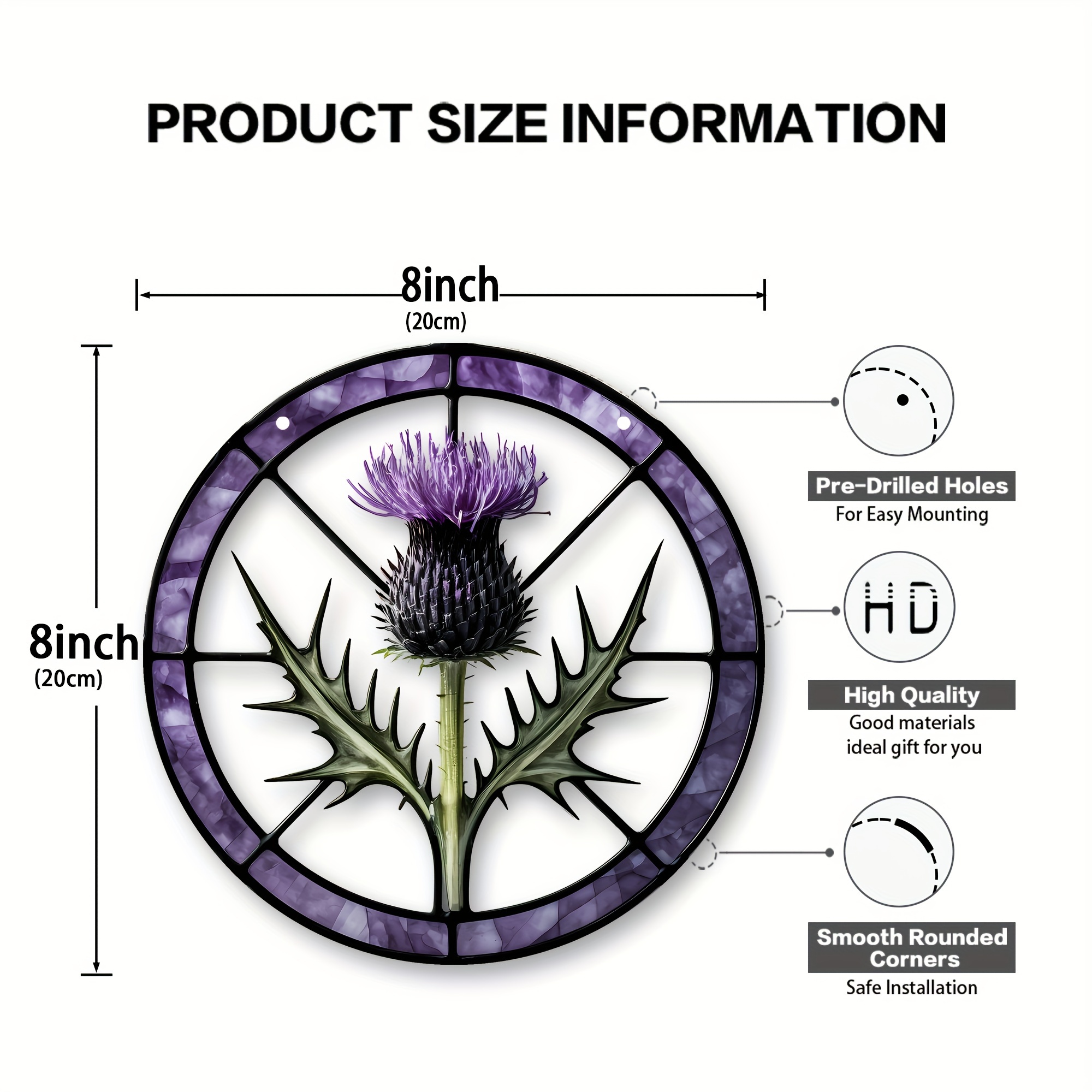TEMU 2d Flat, 1pc Large Scottish Thistle Suncatcher Window Decor - Bohemian Panel Suitable For Garden & Room, Purple Scottish Thistle Flower Wall