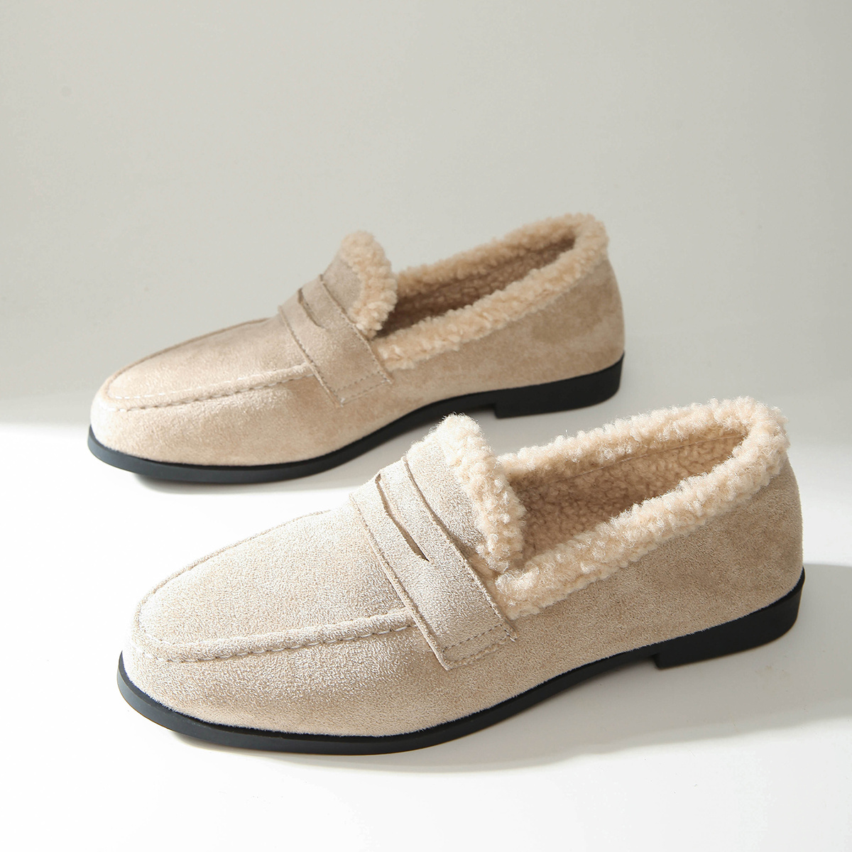 TEMU Women's Loafers, New Autumn/winter Collection, Fashionable And Versatile Shoes With Round Toe, Casual Plush-lined Warm Footwear, Simple Low Heel