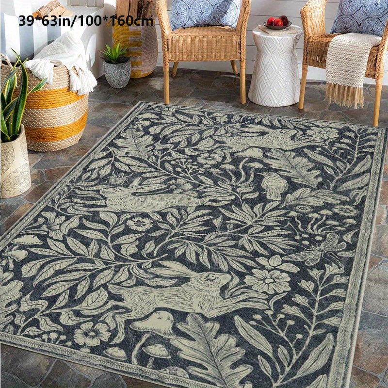 TEMU 1pc Area Rug Vintage Bohemian Style Machine Washable Easy Clean Spring Summer Home Decor Rug Bedroom Bedside Mat Sofa Coffee Table Mat Dining