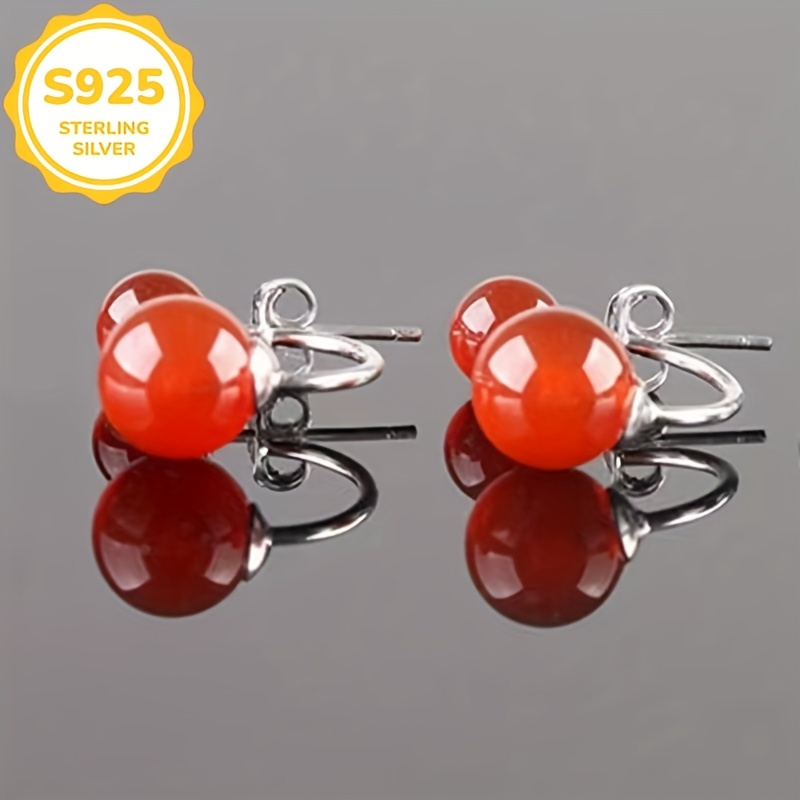 Women's Red Agate Stud Earrings, Hypoallergenic S925