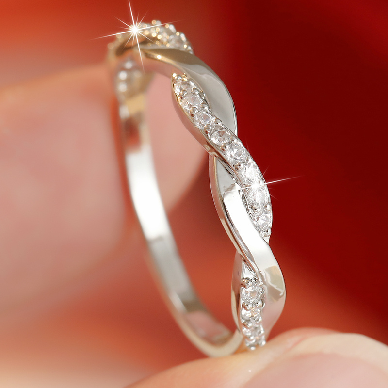 Women's Minimalist Twisted Vine Band Ring, Zirconia Promise Ring