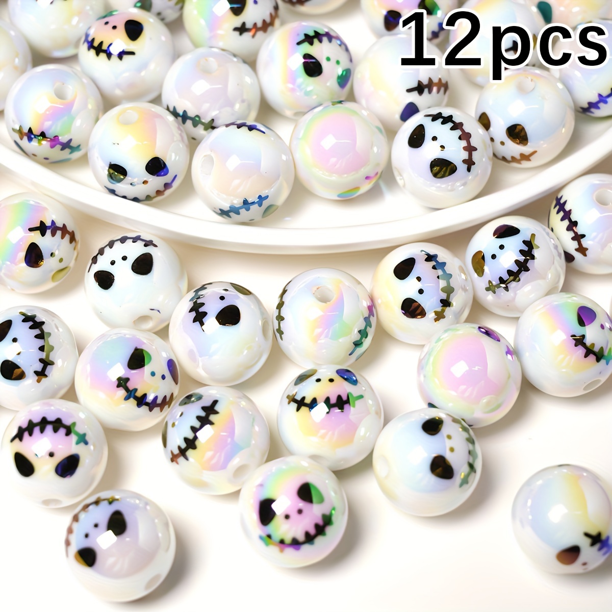 12pcs Halloween Face Beads - Charms With Pumpkin Eyes, For Bracelets, Necklaces, Keychains, Bag Decorations - Spooky Party Decorations & Crafts - Compatible With Stringing Wires/threads