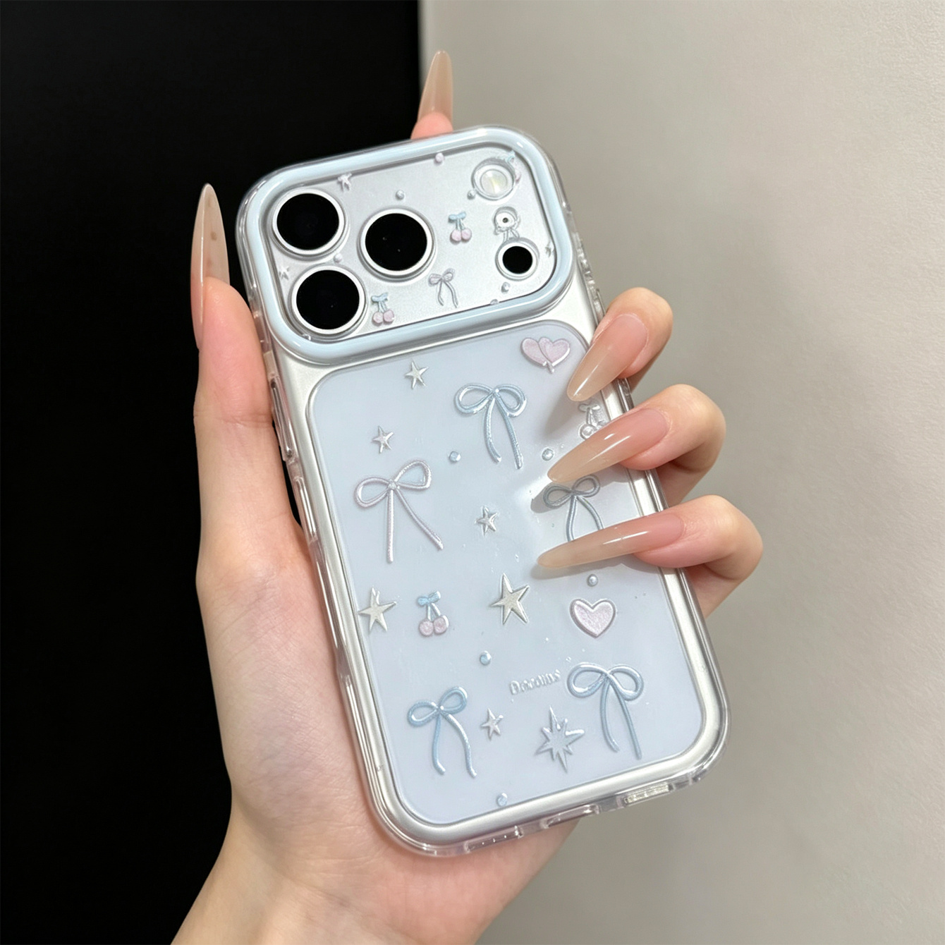 TEMU Coque de téléphone - Coque de téléphone transparente style coréen , couverture de protection antichoc à avec imprimé nœud étoile cœur compatible