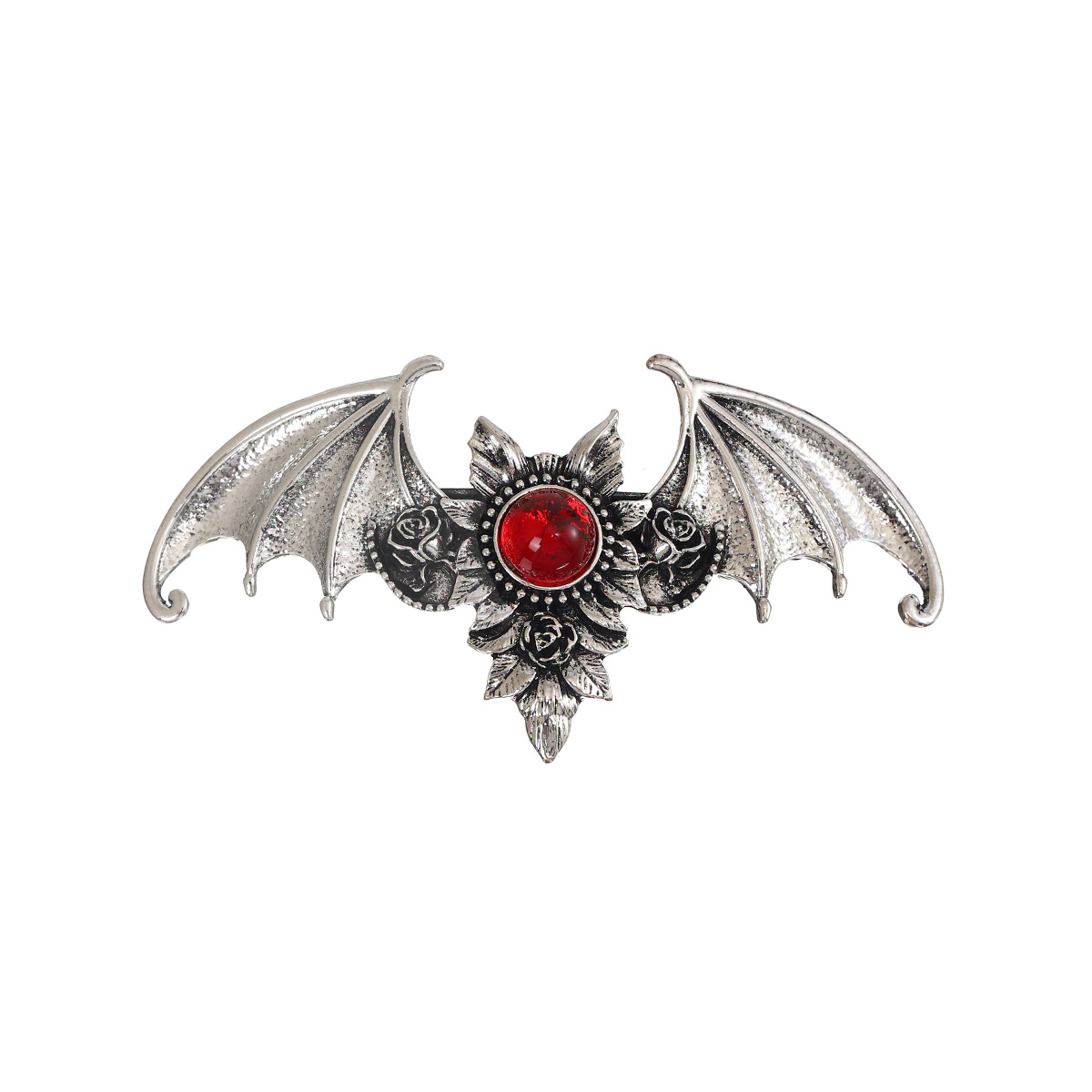TEMU Vintage Flower Bat Hair Clip, Red Faux Rhinestone Gothic Hair Accessory, Trendy Halloween Party Hair Decor, Holiday Gift For Mother's Day,