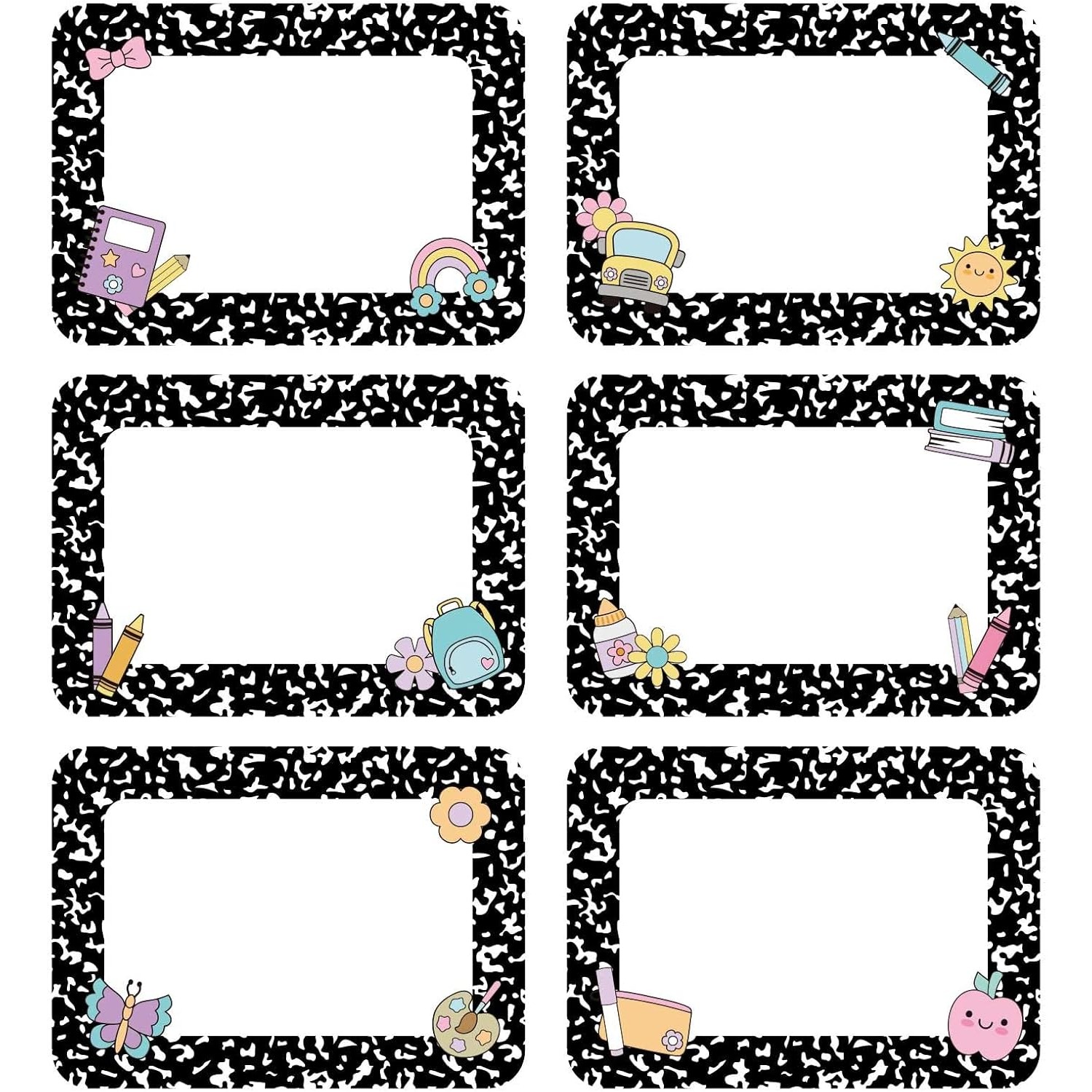 TEMU 36pcs School Name Stickers, Self-adhesive Label Stickers, Composition Classroom Decorative Stickers For Students, Black And White Border Name