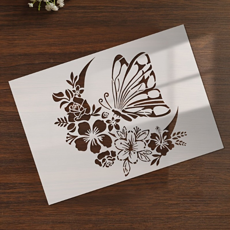 1 Large Reusable And Flower Stencil, Suitable For Scrapbooking, Canvas Transfers - Wall Art And Embossed Crafts - Made From Durable Pet Material