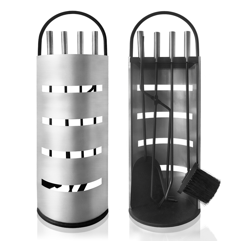 TEMU Stainless Steel Fireplace Tool Set 5pcs Fireplace Accessory Set Including Broom, Shovel, , Tongs And Stand Silver