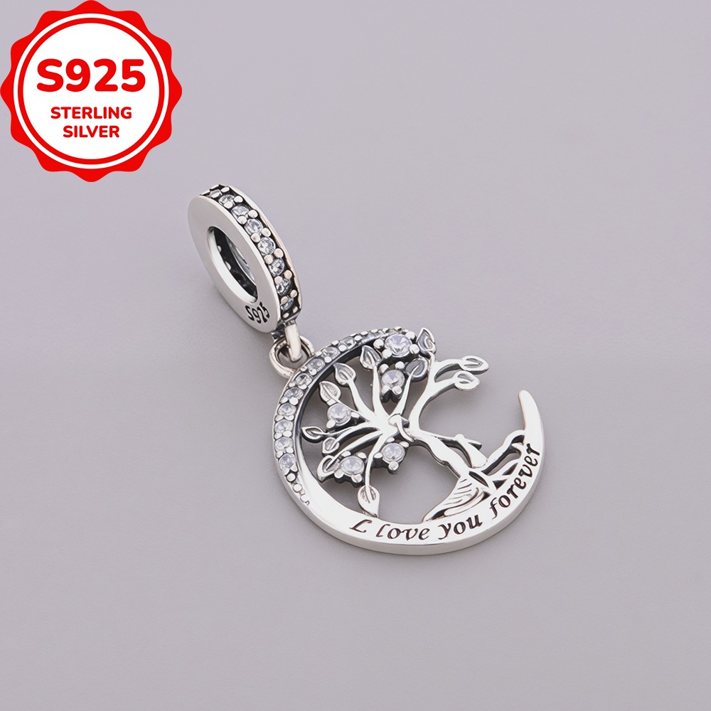 925 Sterling Silver Family Tree & Moon Pendant for DIY Jewellery