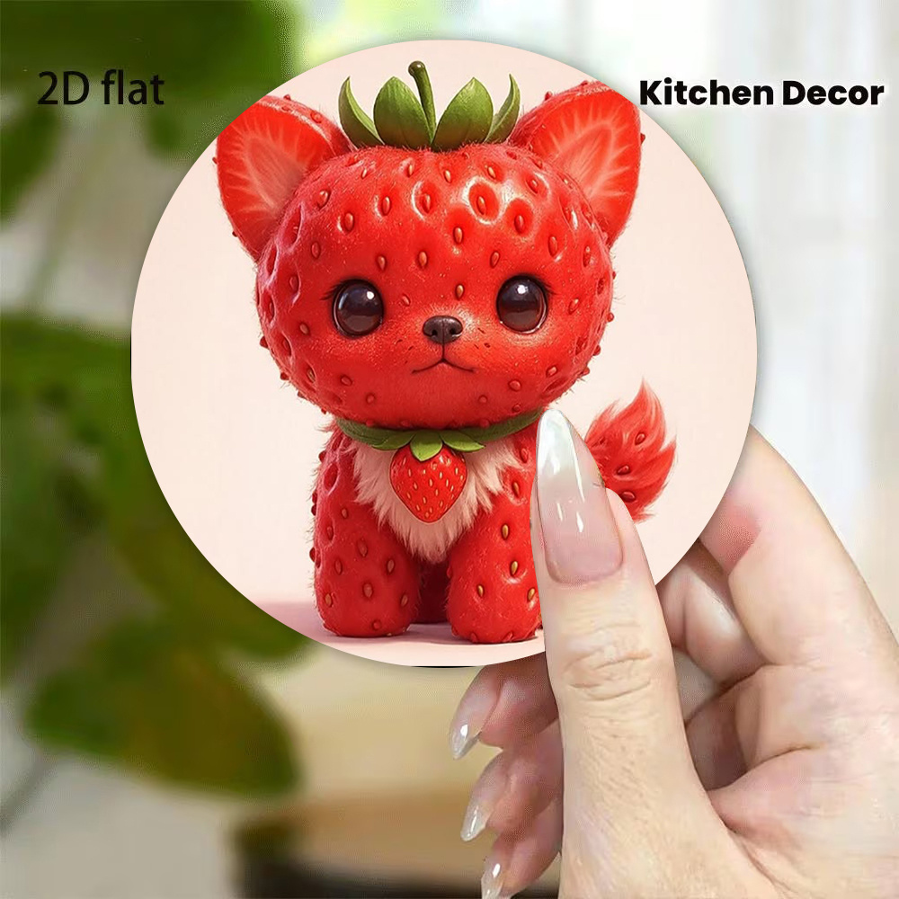 TEMU 1pc Cute Strawberry Puppy Magnetic Sticker Suitable For Fridge, Acrylic Cartoon Animal Magnet With Magnetic Base, 3.15'' Fruit-shaped Decoration