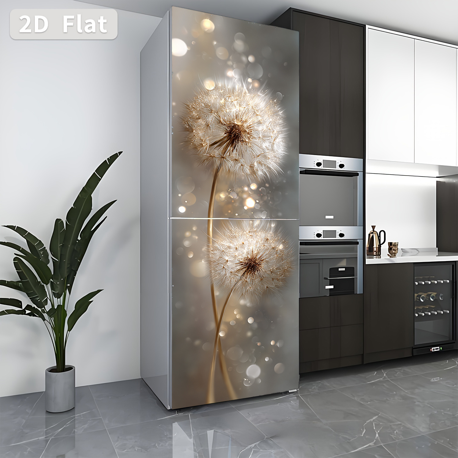 Image of 2d Flat Printing 1pc Refrigerator Sticker 60×180cm Dandelion's Dream Themed Design Wall Decal Self-adhesive Wallpaper Suitable For Cabinets And Wardrobes Modern Kitchen Decor Home Sticker, 2d Flat