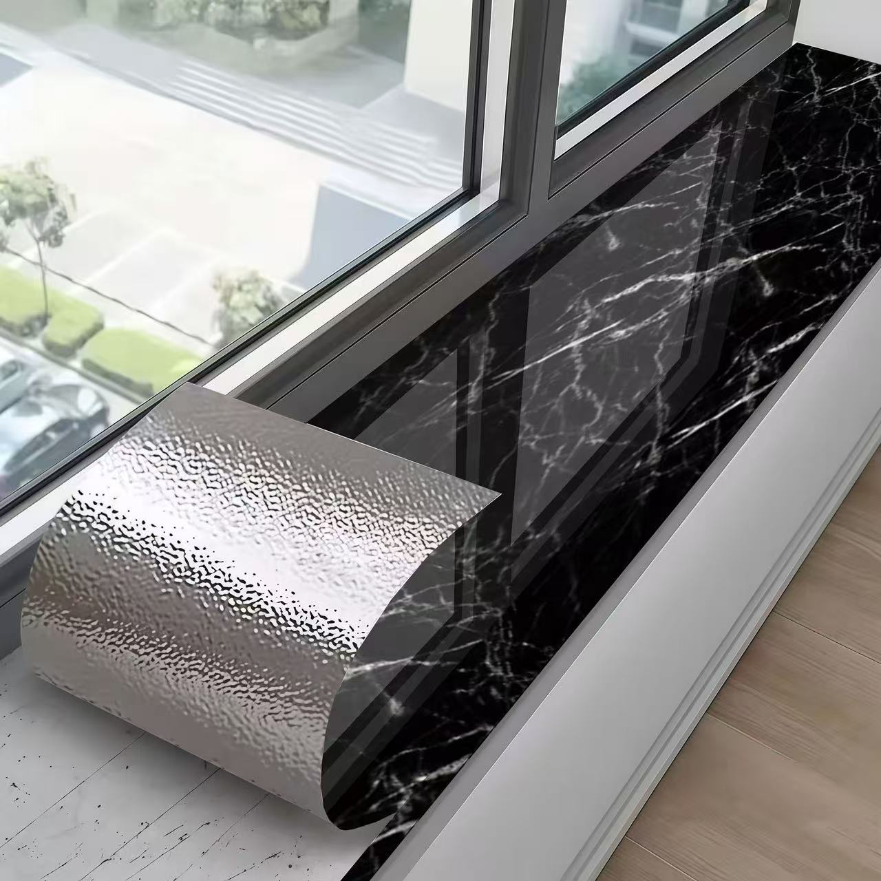 Self-adhesive White Texture Window Sill Stickers, Suitable For Cabinet, Door Frame, And Tabletop Renovation And Decoration, Easy To Apply