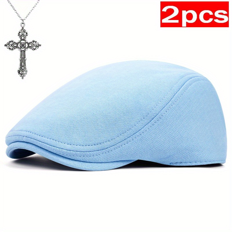2pcs (hat And Necklace) Multicolor Solid-colored Baseball Caps, With A Beret Style That Fully Showcases