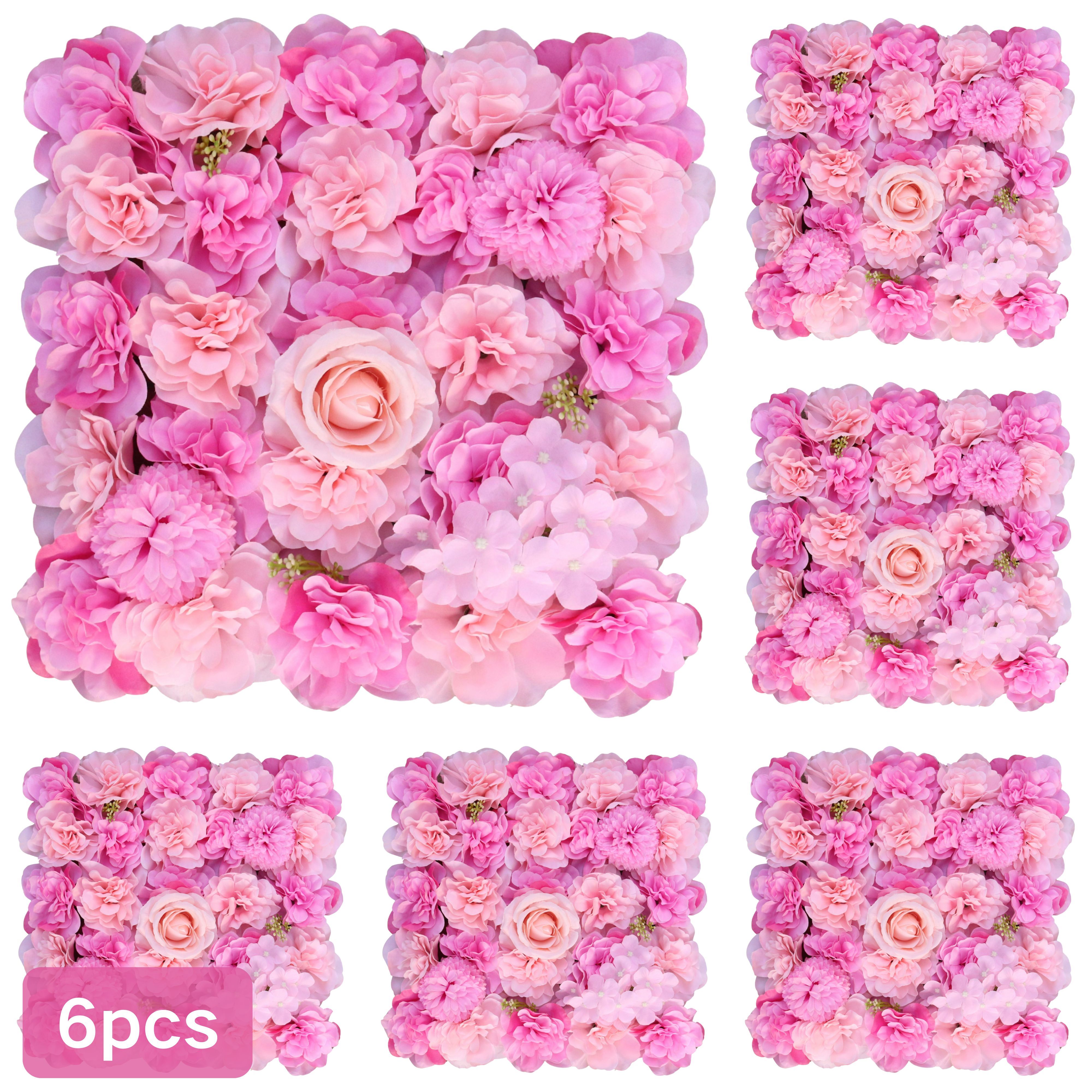 Image of 6pcs Double Pink 13.8 X13.8 Inch Wedding Floral Wall Background, Elegant Background For Wedding, Party, Birthday Or Home Decor, Artificial Dahlia And Plastic Back Mesh To Decorate Lasting Background