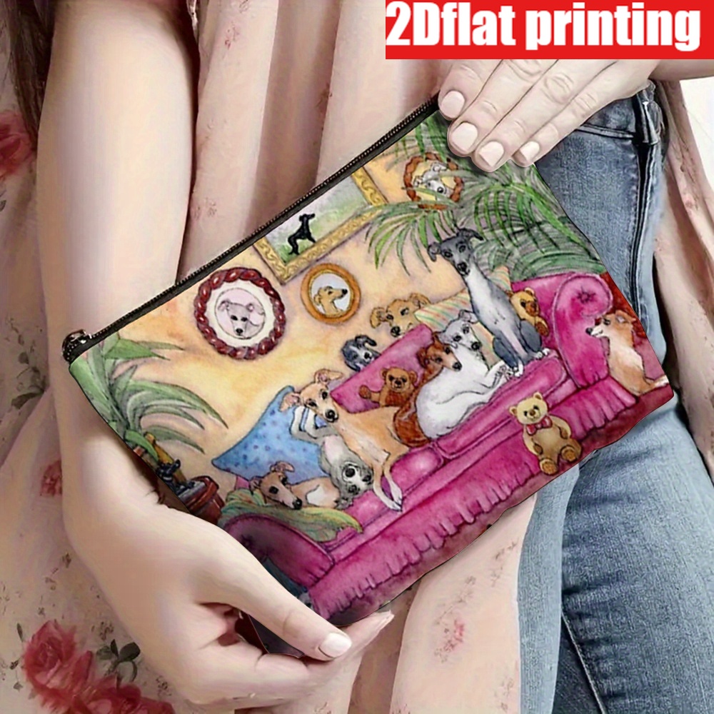 TEMU 1pc, Material, Makeup Bag, This Sofa Is Occupied By Susanalisonart, Contains Whippets And Greyhounds, Makeup Bag - Handbag - Clothing And Bath