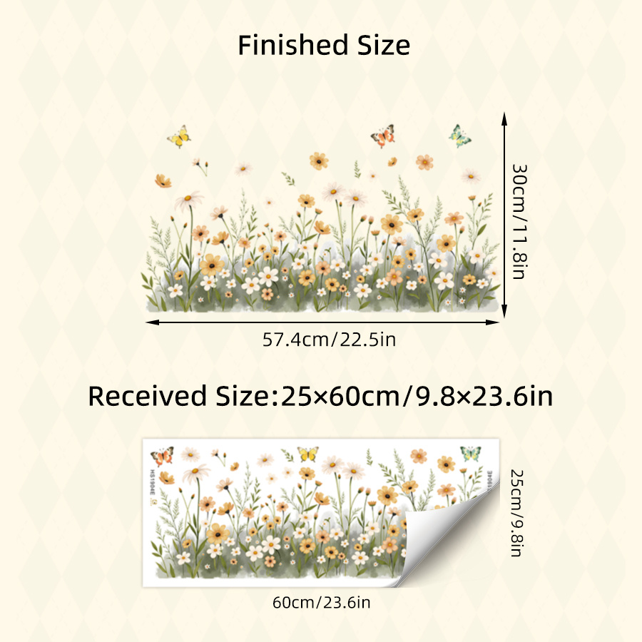 Image of Floral Wall Sticker With Butterflies, Removable Waterproof Home Decor Decals For Living Room Bedroom Wall Art, Self Adhesive Wall Decoration, Beautiful Flower Wall Stickers For Home Interior Decor
