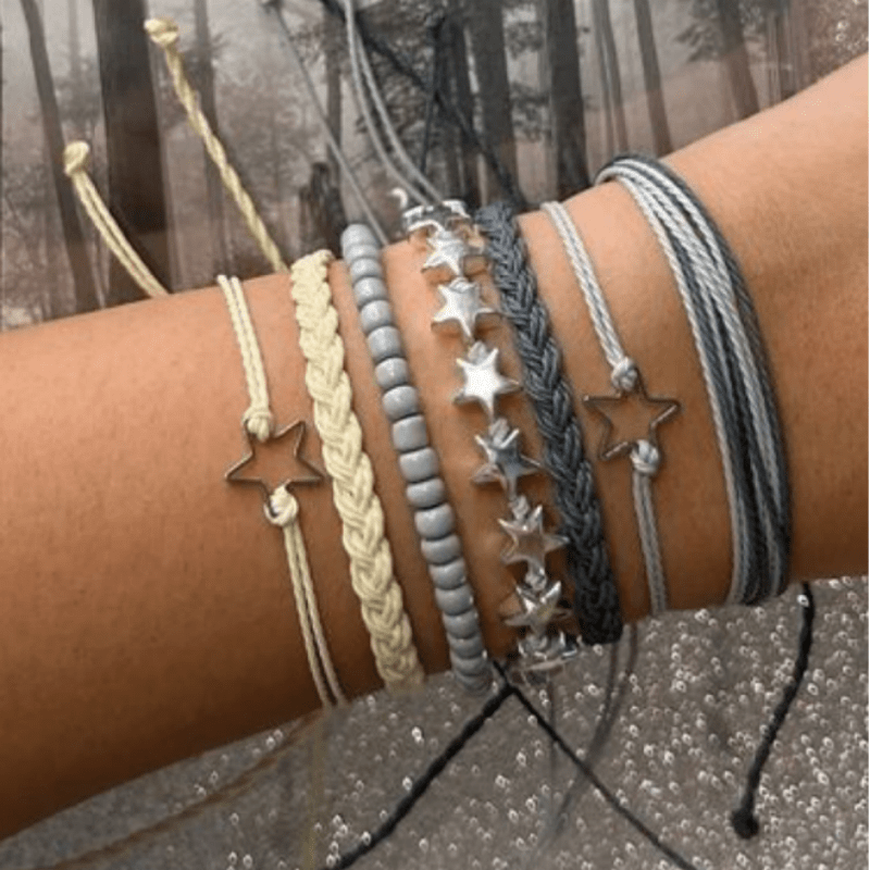 7pcs Retro Versatile Casual Ccb Bead Braided Rope Stacked Bracelet Set Suitable For Women' Vacation Matching