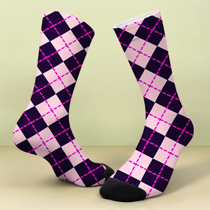 TEMU A Pair Of Printed Socks With Printed Patternsvibrant Argyle Socks Pink And Black Checkered Soft Comfortable Breathable Novel Cute And Crazy Gift