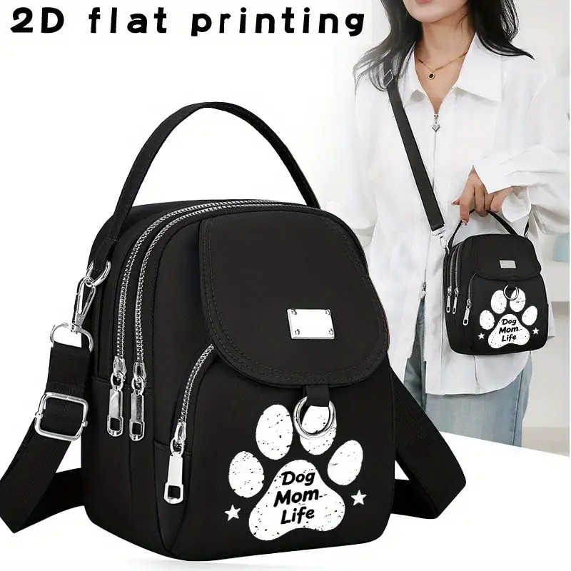 Image of Dog Mom Daily Pattern Print Crossbody Bag, Versatile Handheld Crossbody Bag, Casual Fun Bag, Unisex Shoulder Bag, Phone Pouch For Casual And Commuting