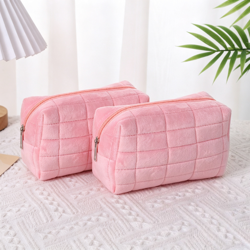 TEMU 2pcs Set Of Soft Makeup Bags, Large Capacity, Japanese Cosmetic Pouch With Zipper, Odorless Quilted Pillow Bag Suitable For Women And Students,