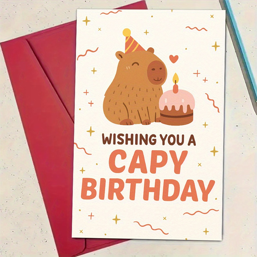 TEMU Biglietto di compleanno per capibara con - Con un capibara e design con torta, con a tema capibara, e cappello da festa, per e colleghi - un
