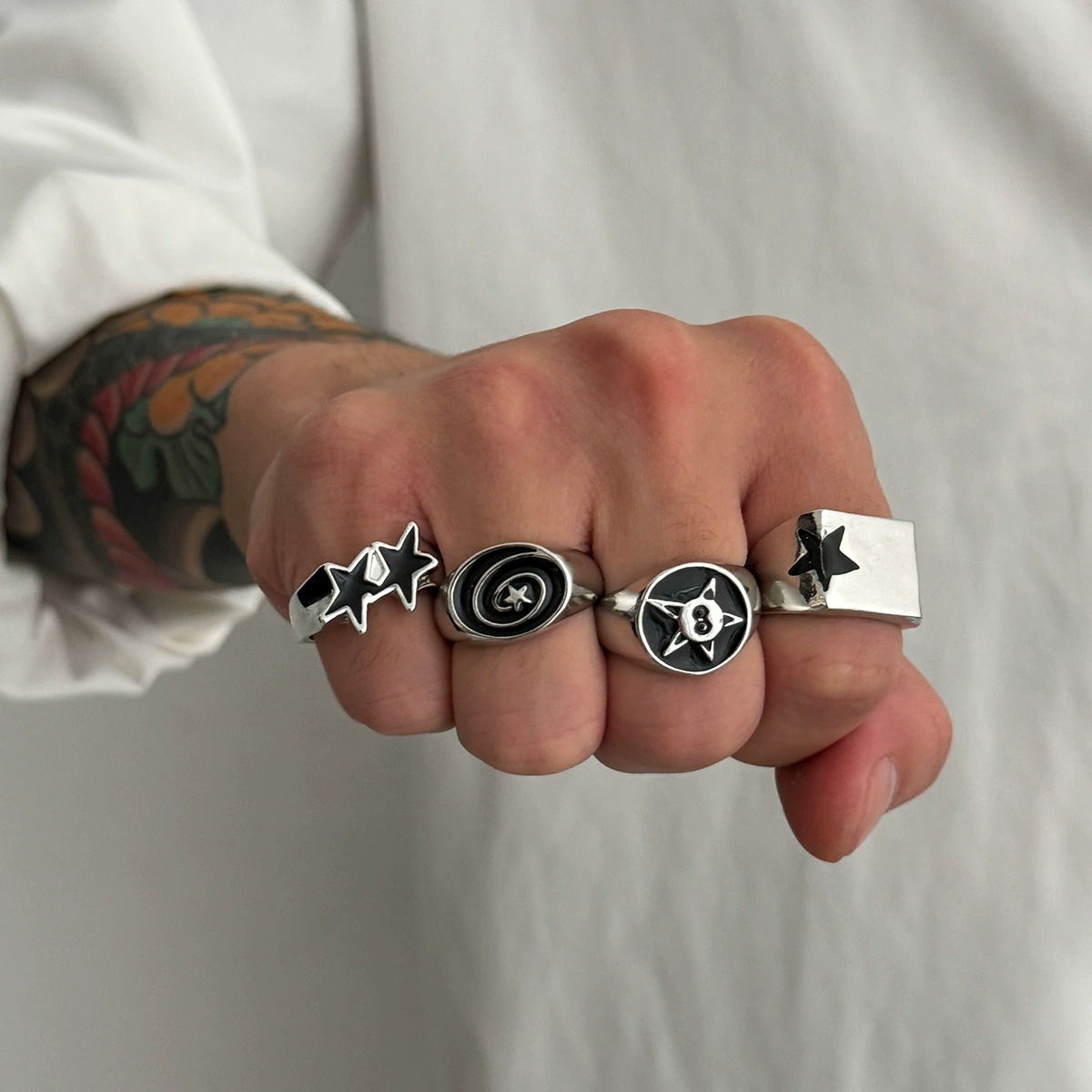 TEMU 4pcs Men's Rings Vintage Punk Style Mature Trendy Hip Hop High - End Star - Shaped Rings With Ring Sets Multi - Piece Stackable Unisex Rings