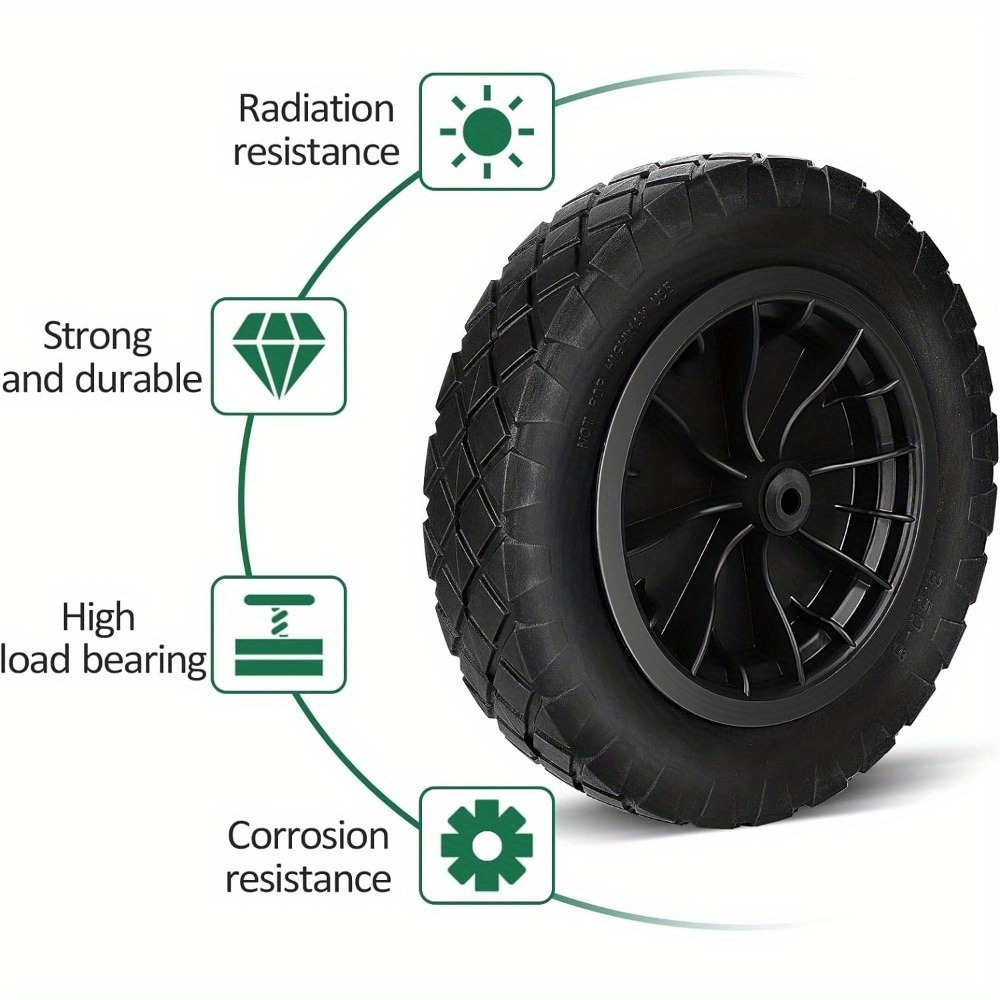 TEMU 14"pu Black Puncture Proof Solid 3.50-4.00/ 8 Wheelbarrow Complete Wheel