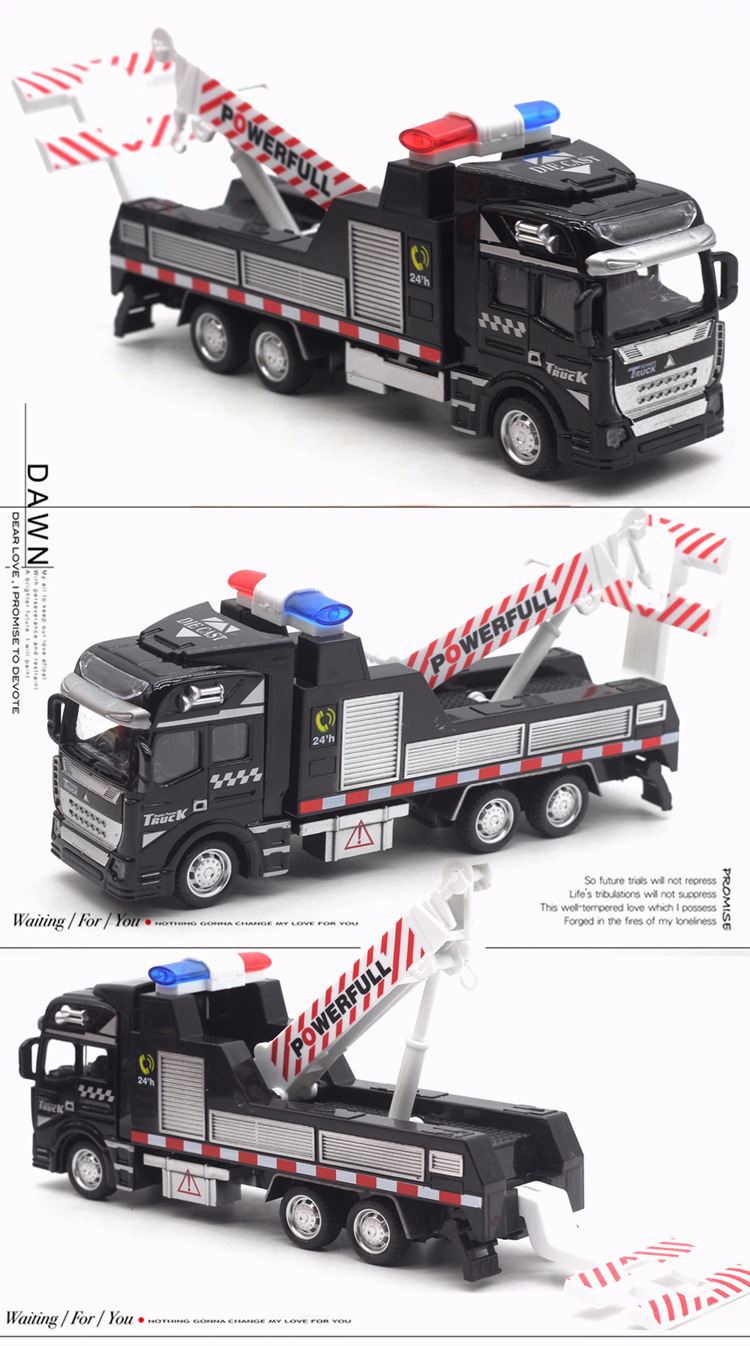 1pc Alloy Police Rescue Vehicle Pull-back Car Model, Traffic Rescue Vehicle Crane Transporter Car Model