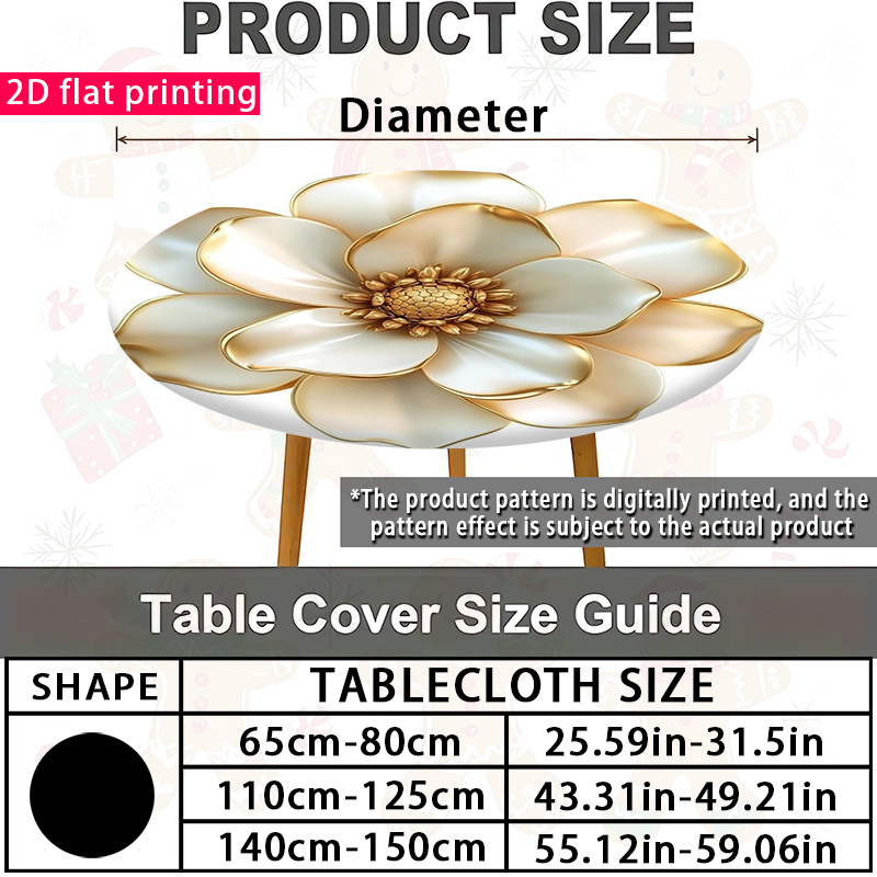 TEMU 1pc, 2d Flat, White Floral Printed Elastic Round Tablecloth, Exquisite And Elegant, Adds A Romantic Atmosphere To . Suitable For Kitchen Dining