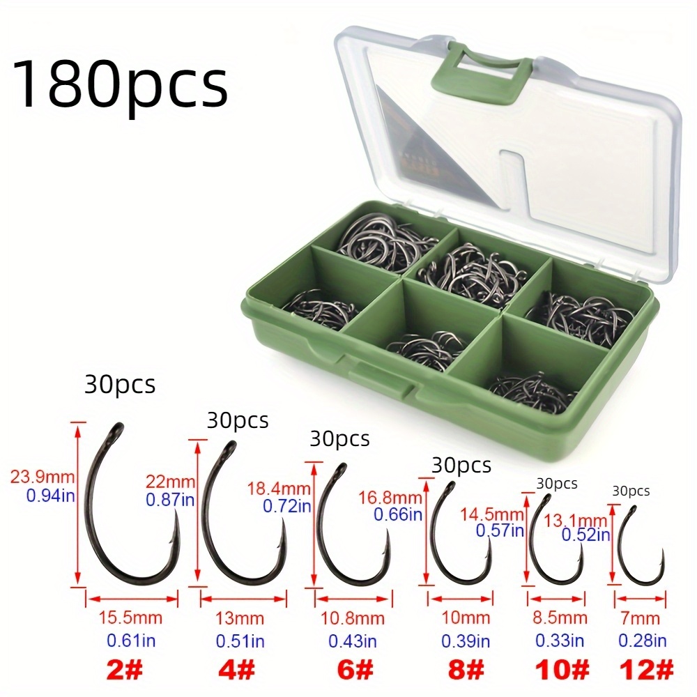 Image of 180pcs Carp Fishing Ptfe Coated Hook High Carbon Stainless Steel Barbed Fish Hooks With Box Fishing Additions X612