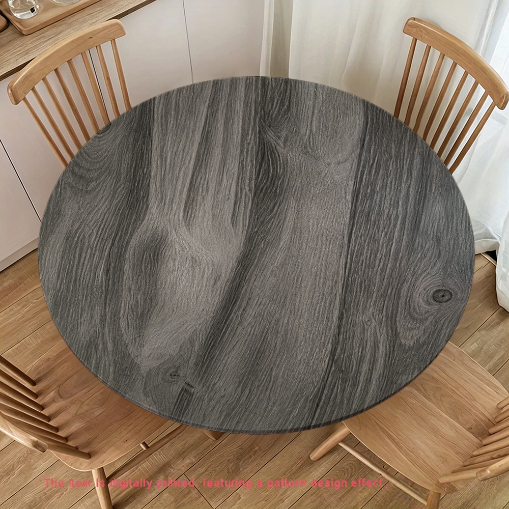 TEMU 1pc Round Summer Outdoor Elastic Tablecloth With Edge, Retro Gray Grain Pattern Round Printed Tablecloth, Suitable For Kitchen And Dining Room,