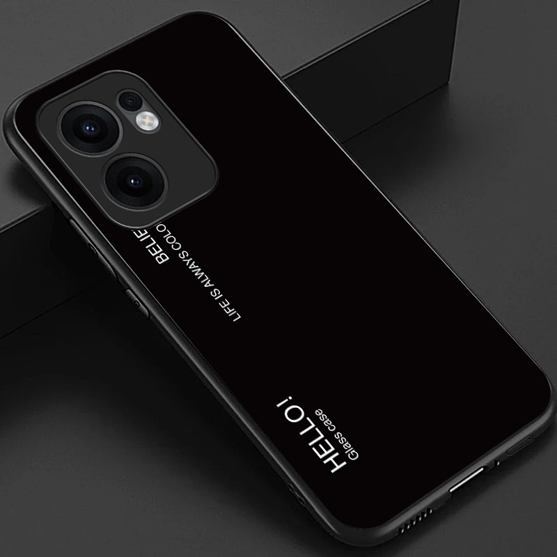 TEMU Phone Case: For Oppo Reno14 F 5g Reno 14f Reno14f Phone Case, Stylish Gradient Black Blue And Red Pattern Glossy Glass Back Cover Gift