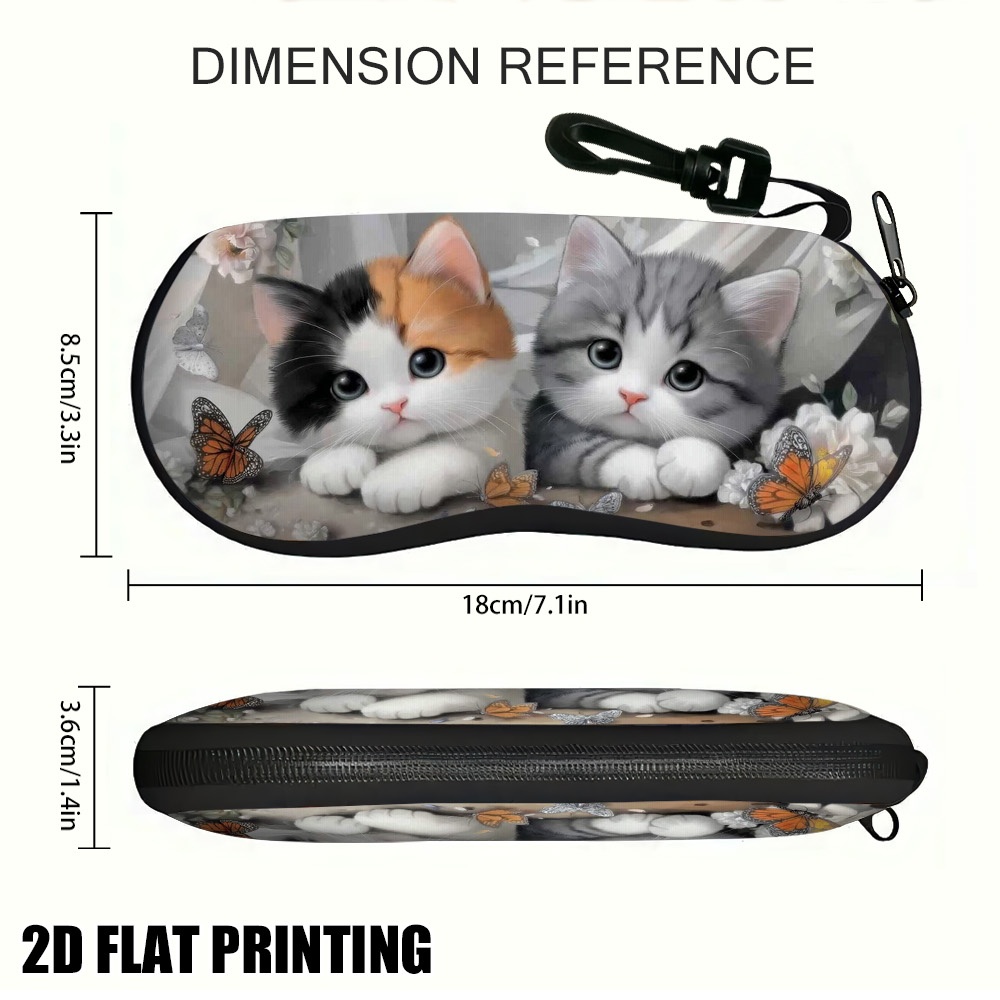 TEMU 2d Flat, 1pc Spring Kittens & Butterflies Eyeglass Case Suitable For Glasses, Soft Protective Cover With Kitten & Patterns, Cute Gift For,,,