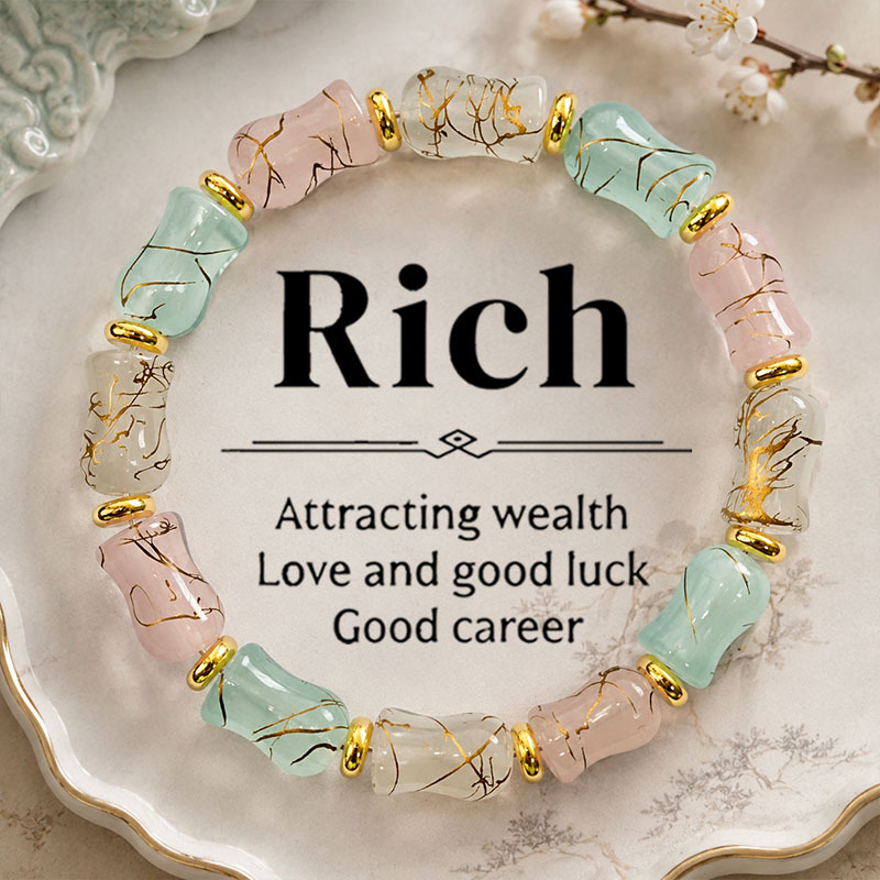 TEMU 1pc Wealth Natural Stone Bead Bracelet, Pink And Blue Vase Beads Handmade, Bohemian Style, Attracting Wealth, Money, And Good Luck, Suitable For