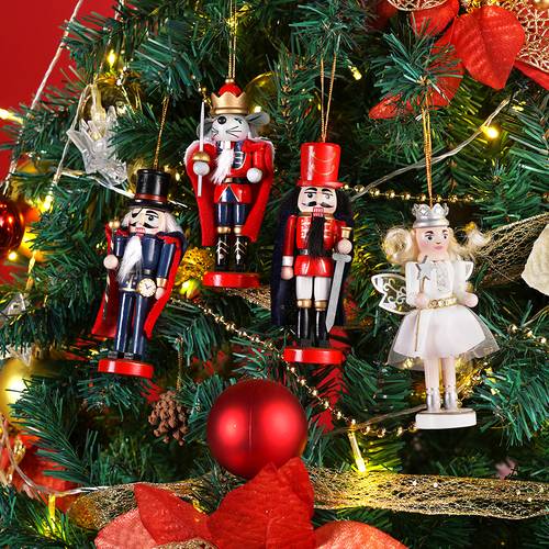 4pcs Nutcracker Soldier & Ballerina Prince/Princess Set - Hand-Painted Style Wooden Nutcracker Figures with Red/Blue/White/Golden Costumes, 12cm Tall Elegant Christmas Tree Ornaments, Durable Outdoor/Indoor Holiday Decorations, Wall-Mountable with Faces and Intricate Details, Natural Wood , Festive Nutcracker Soldiers and Princesses for Home Decor