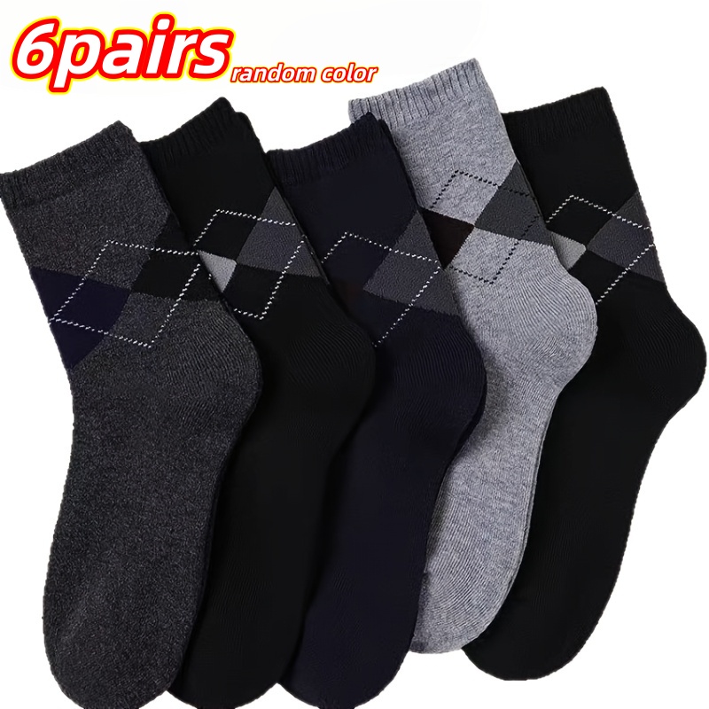 TEMU Lot de 6 paires de chaussettes toutes saisons, chaussettes unisexes à losanges , chaussettes longues confortables et respirantes, chaussettes