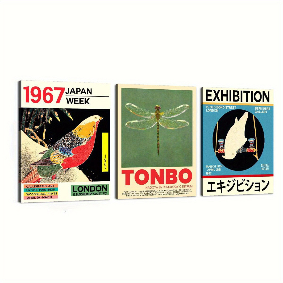 [Waterproof Canvas] 2D Wrap Canvas Painting | 3 Pack | Wooden Frame | Waterproof | Wall Decoration | Bedroom, Office, Living Room, Cafe, Bar, Home and Dormitory | Japanese Art, Vintage Art, Natural Art