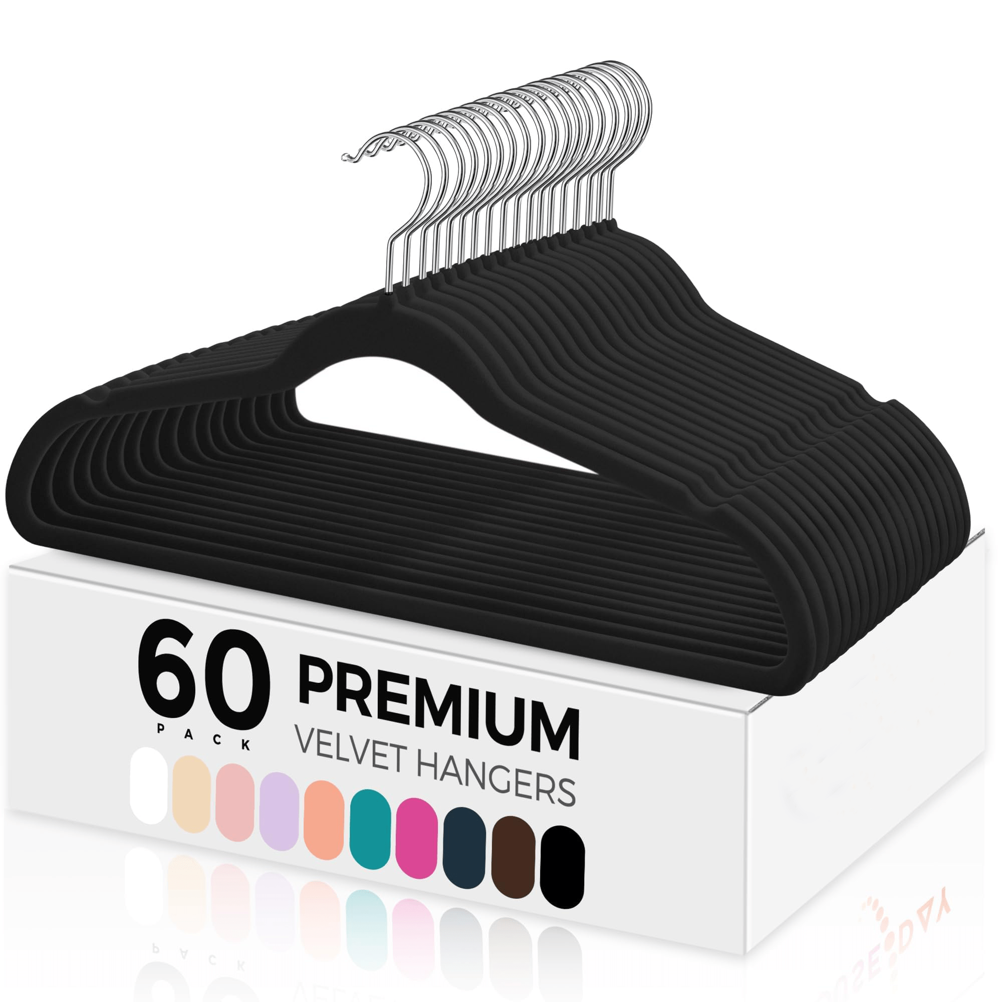 E-shop Schwarze Kleiderbügel 60 Stück, Samt Kleiderbügel Rutschfeste Filzbügel - Platzsparend, Premium Schwarze Anzugbügel, 360° Drehbarer Haken