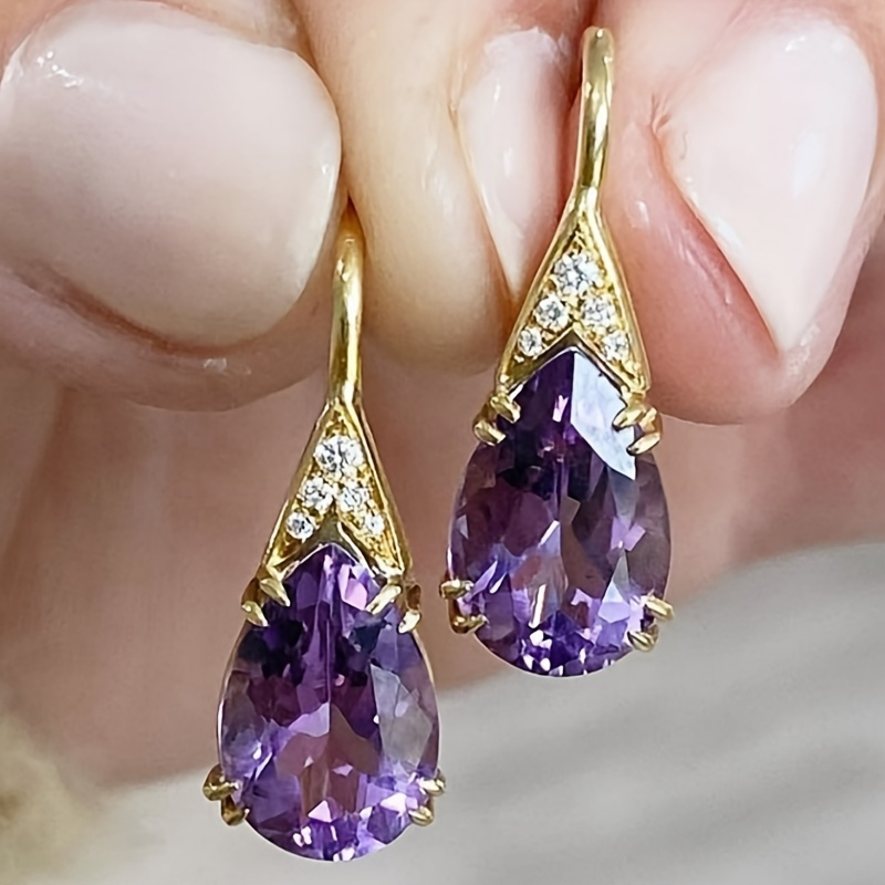 TEMU Stunning Vintage-style Purple Zirconia Earrings Designed For Women, Perfect For Banquets And Parties, Making Luxurious Anniversary Gifts