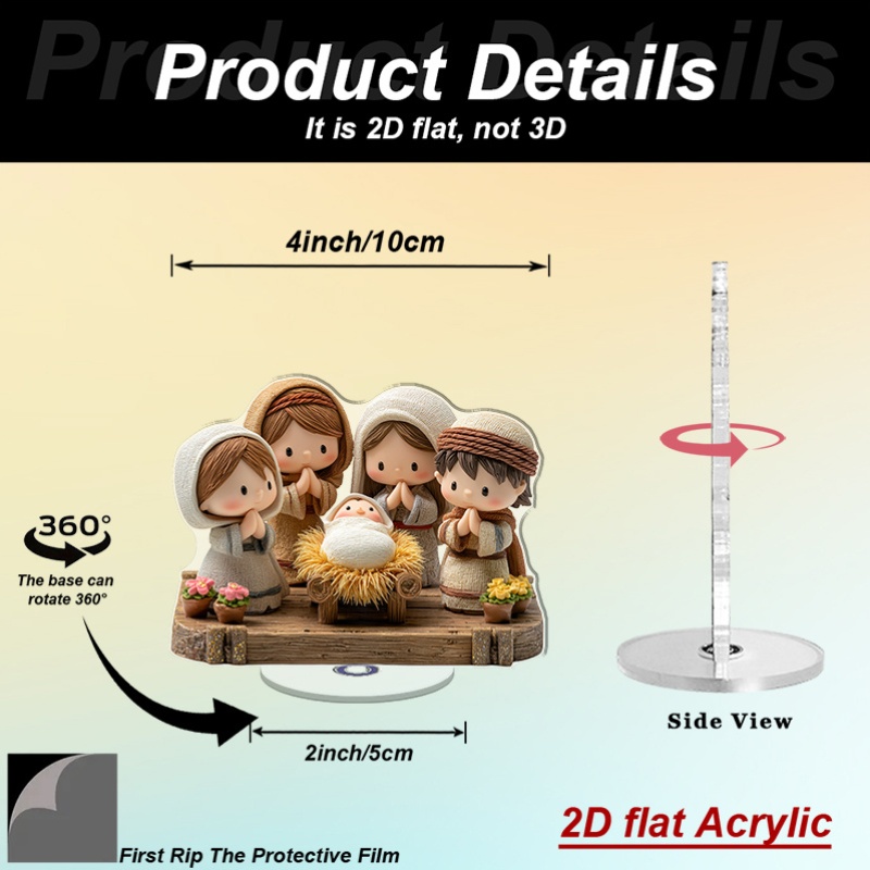 TEMU 2d Flat, 1pc Nativity Scene Ornament - -themed Acrylic Religious Decoration Suitable For Indoor/outdoor Use, Flat Tabletop Display For Christmas