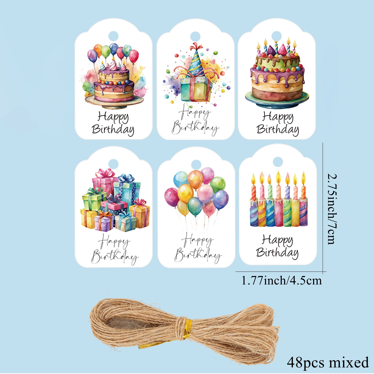 Image of 48pcs/set Happy Birthday Paper Tags Multi Type Candles Gifts Cake Printed Hanging Label For Happy Birthday Party Decoration Gifts Wrapping Supplies