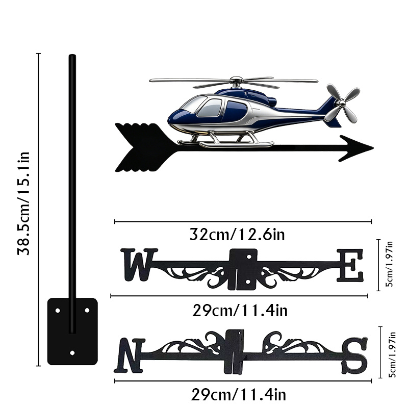TEMU 1pc Colorful Textured Helicopter Iron Weathervane, Wind Direction Indicator For Decoration, Rust-proof Decorative Weathervane, Aviation