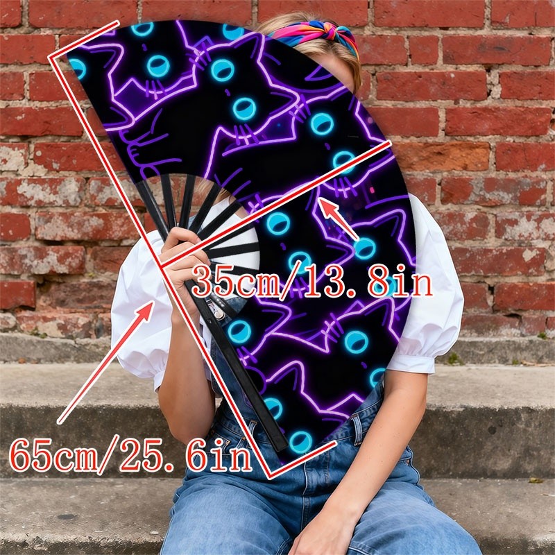 E-shop Handventilator für Herren | Neon Schwarz Katzenmuster, Material, Stilvoll & Lebendig, für Täglichen Gebrauch, Reisen, Outdoor-Aktivitäten, Von