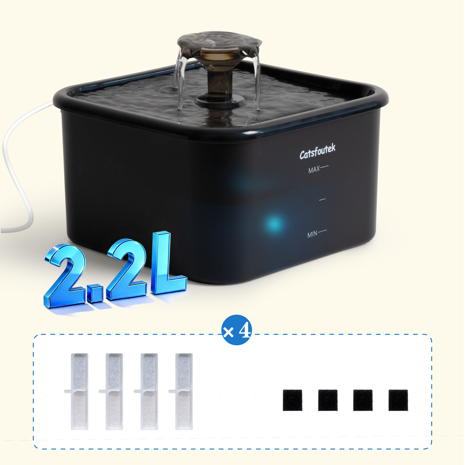 TEMU per animali domestici USB 74Oz/2.2L - Distributore per , fontana ricircolante ultra-silenziosa per animali domestici, filtri di ricambio, regalo
