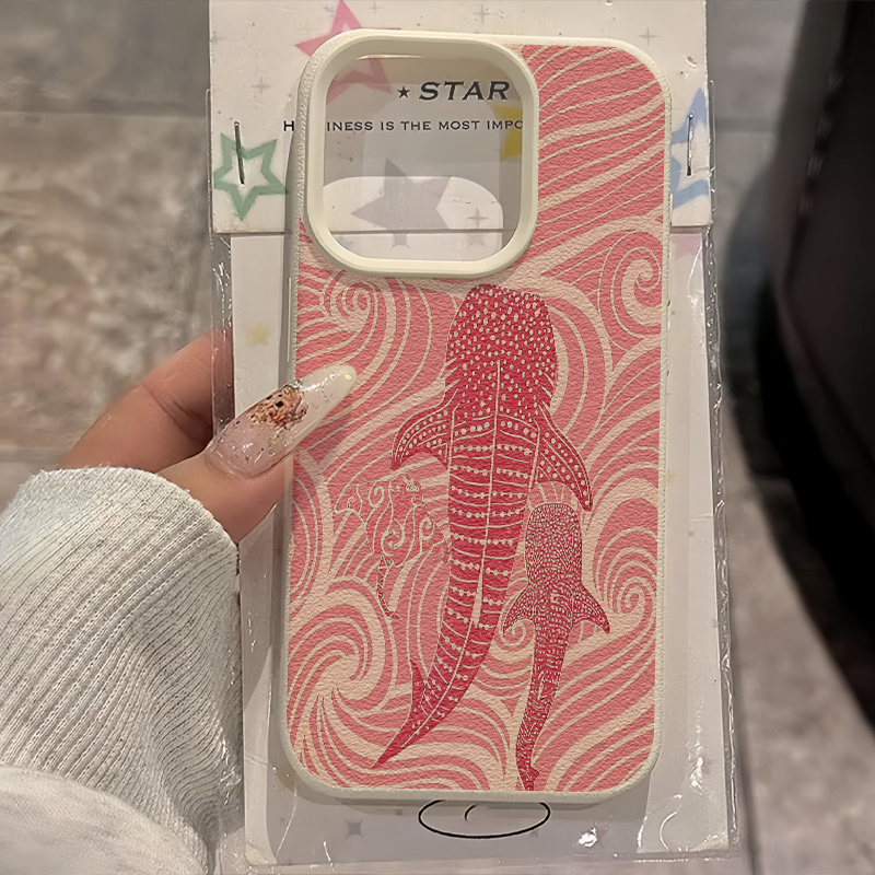 TEMU Phone Case - 1 Japanese -e Whale Shark Uv Printed Leather Texture Phone Case, Suitable For Iphone Xr 11 To 17, Including Promax And Plus Models,