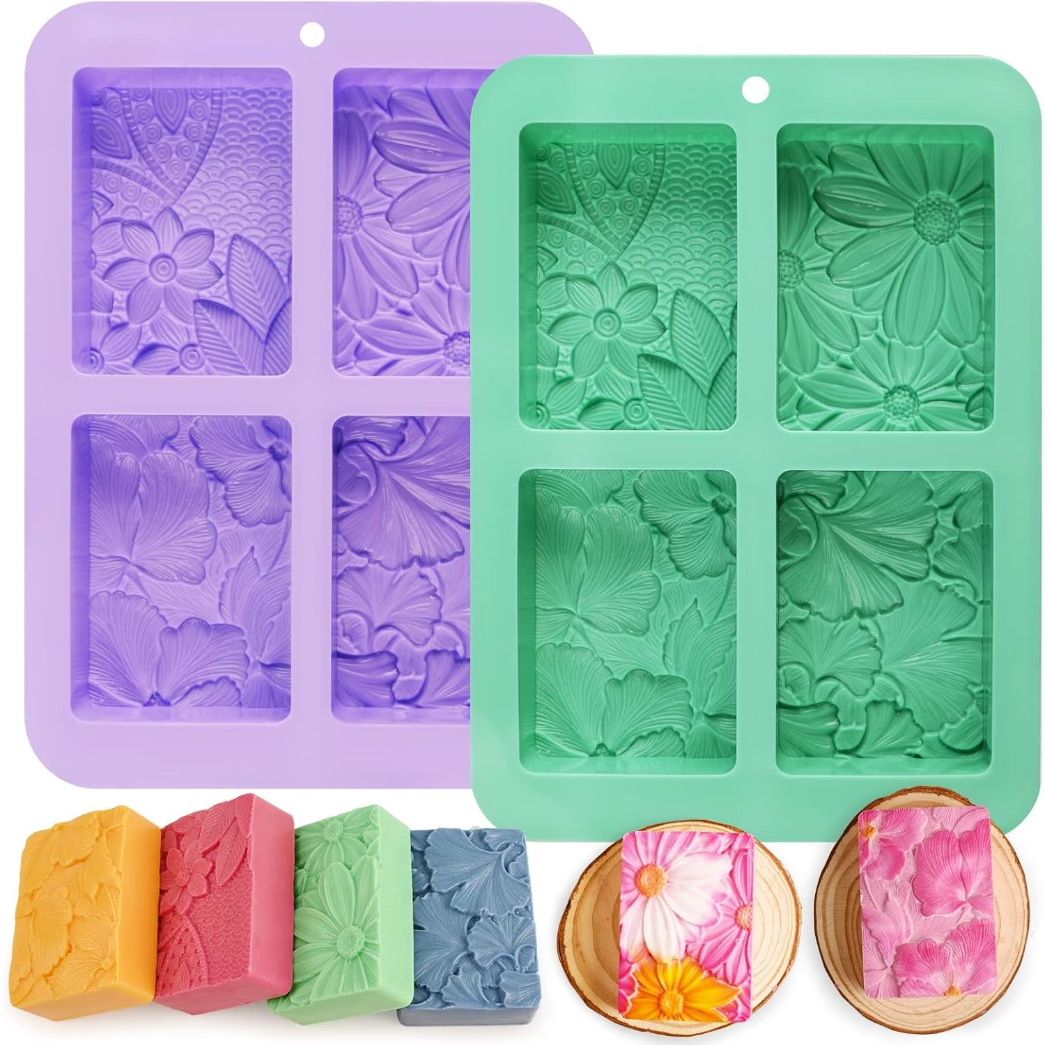 TEMU 2pcs Silicone Soap Molds, Rectangle Soap Making Mold 3d Rectangular Flower Pattern Silicone Molds For , , Candle