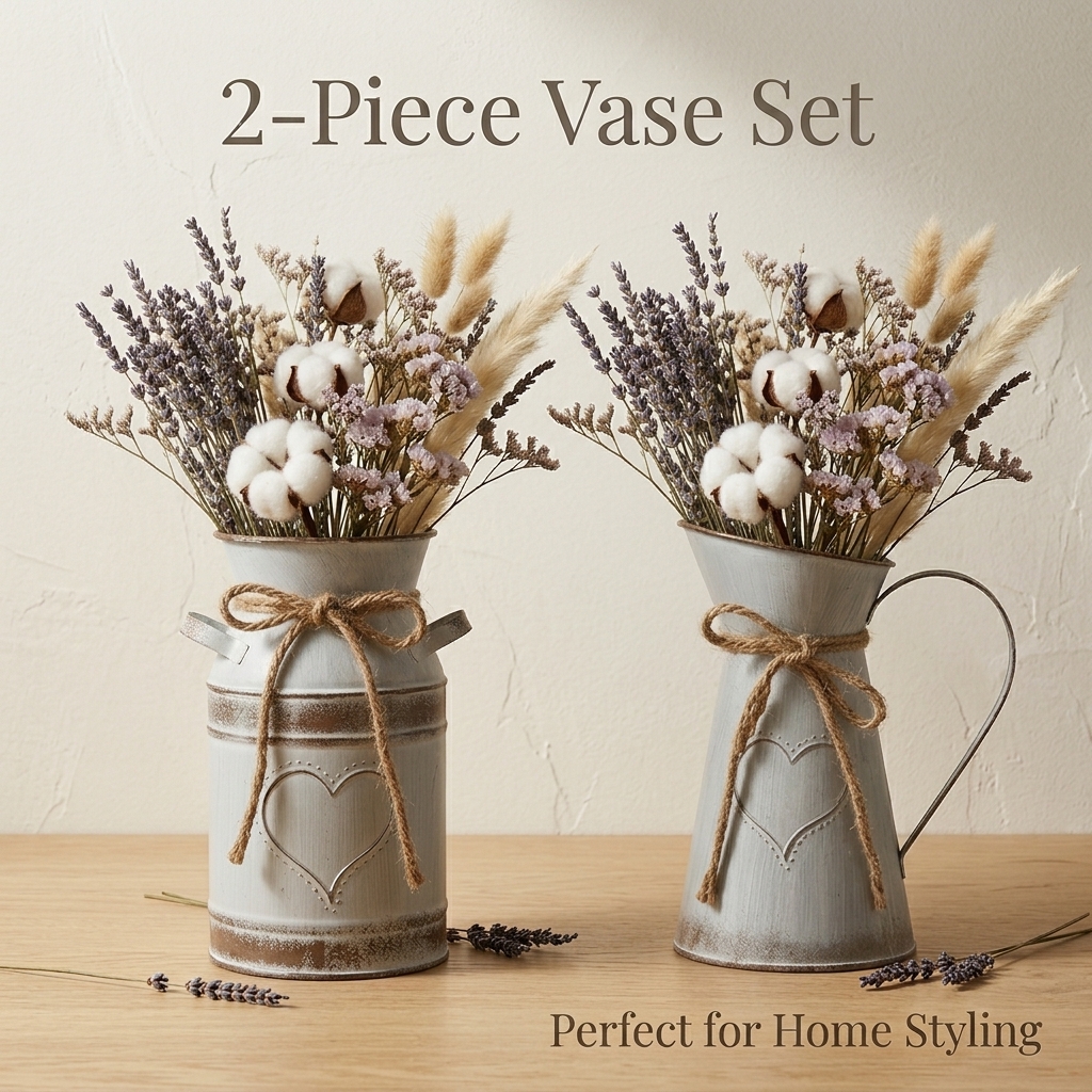 E-shop 2er-Set rustikale Vintage-Metallvasen mit geprägtem Herz, dekorative Blumenvasen für Tischdeko, mit Zierseil für Zimmerpflanzen