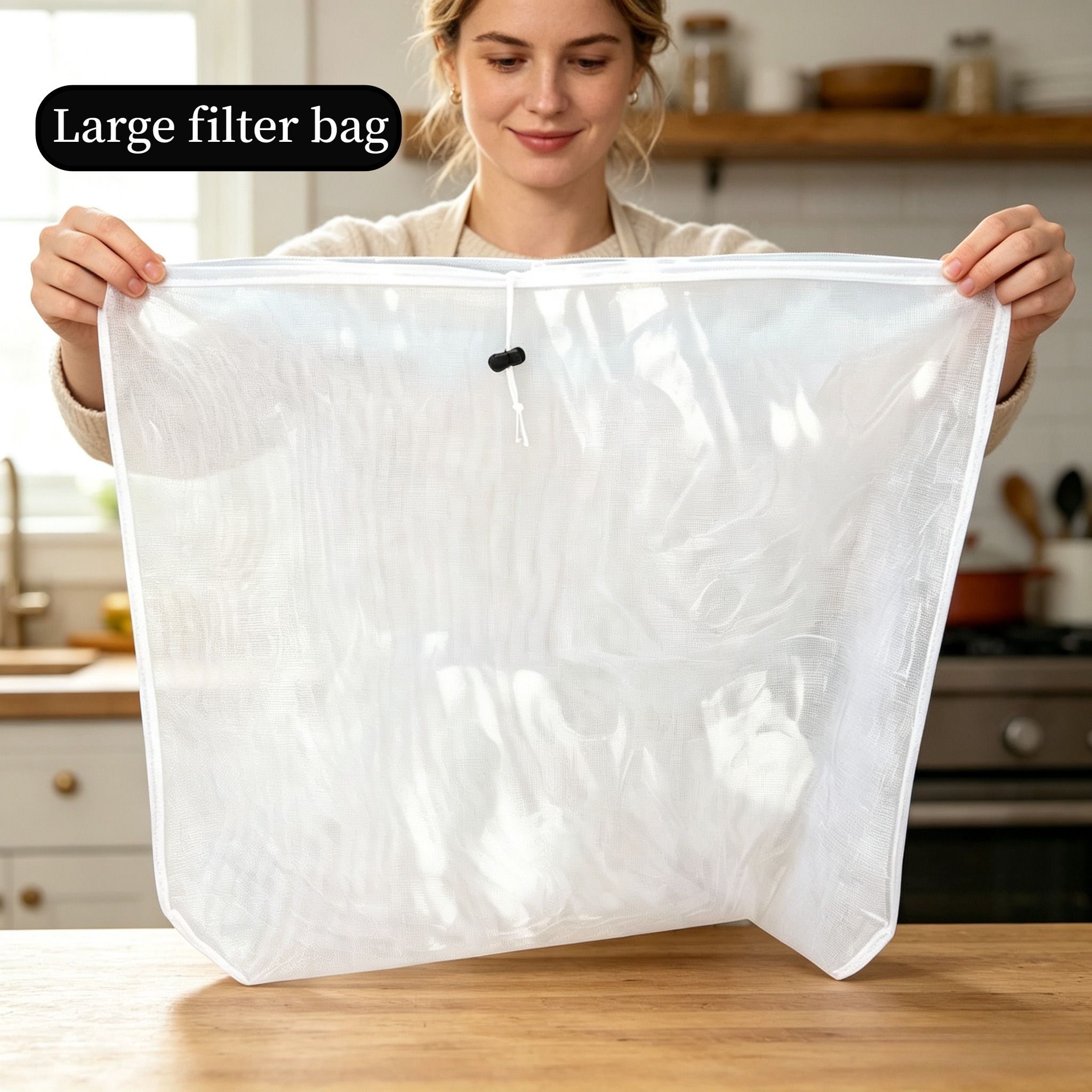 TEMU Lot de 1 grand sac filtre à miel 26"x22" (66x55,5cm)/26"x26,2" (66x66,5cm), sac à fines avec fermeture à boucle noire, fournitures d'apiculture
